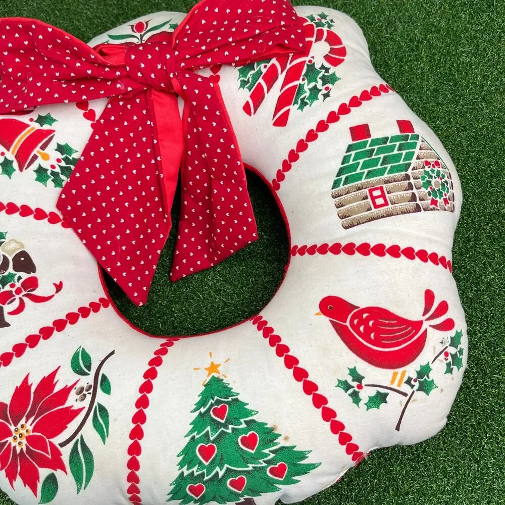 Vintage Fabric Handmade Christmas Wreath Classic Holiday Decor